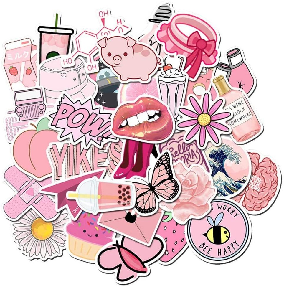 Waterproof Lovely Pink Stickers Vinyl for Trendy Kids Computer Skateboard Luggage Decal Patches Decal Kawaii Stickers