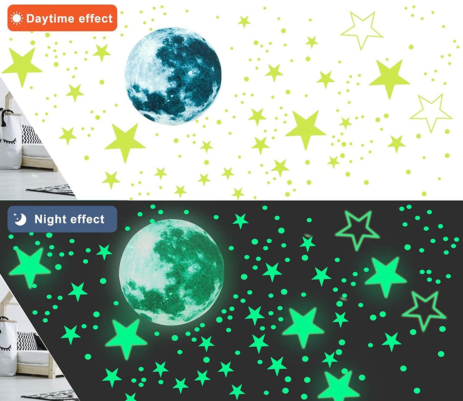 Custom Night Glow in The Dark Moon and Star Wall Stickers Adhesive Room Decor Ceiling Art Stickers for Kids Bedroom