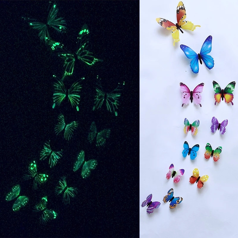 Luminous Butterfly Design Decal Art Wall Stickers Room Butterflies Home Decor DIY Stickers 3D Fridge for Wallpaper Decoration