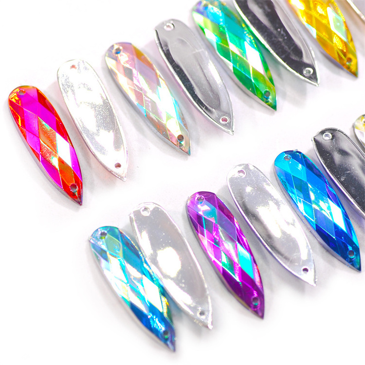 100Pcs 8X28MM Water Drop  Shape Acrylic Sew-on Flat Back DIY Sewing Stone Decoration AB Phone Case Crafts Rhinestone