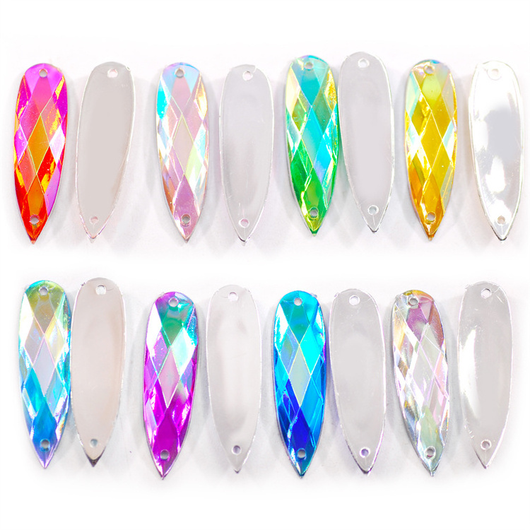 100Pcs 8X28MM Water Drop  Shape Acrylic Sew-on Flat Back DIY Sewing Stone Decoration AB Phone Case Crafts Rhinestone