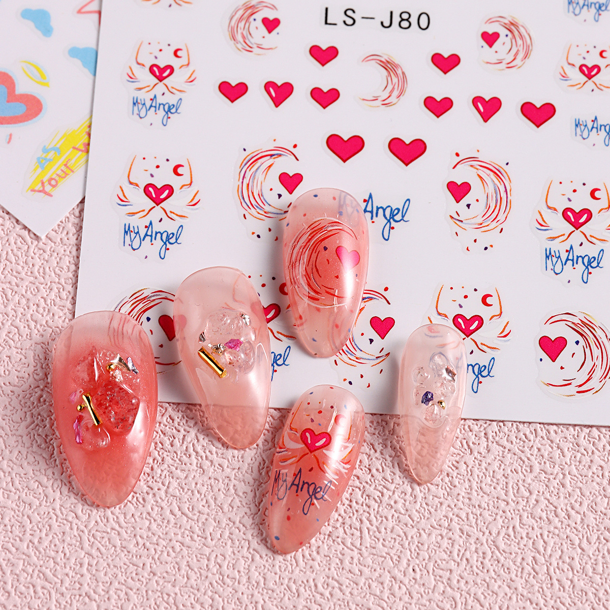 3D Cute Red Heart Star Cloud Nail Sliders Stickers Paper Nail Decal Adhesive Stickers Nail Art Decoration Decals