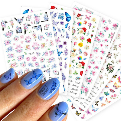 New Arrival Classic 3D Butterfly Decals Vintage Rose Floral Colorful Spring Style Flowers Nail Art Sticker