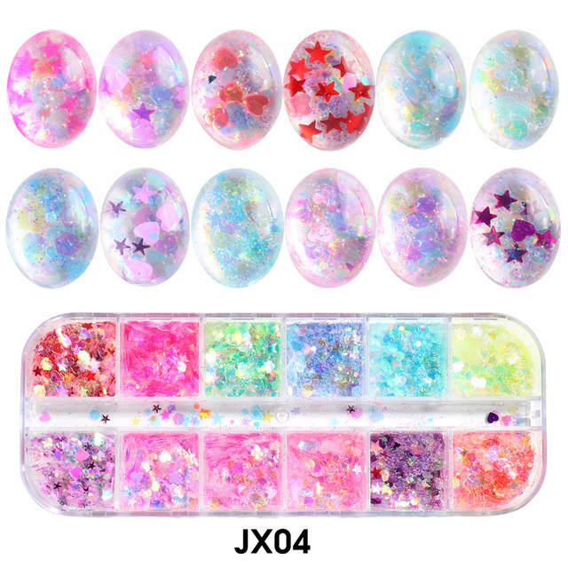 New Year Laser Silver Irregular Shaped Star Color Love Mixed Nail Sequin Nail Art DIY Chunky Sticker