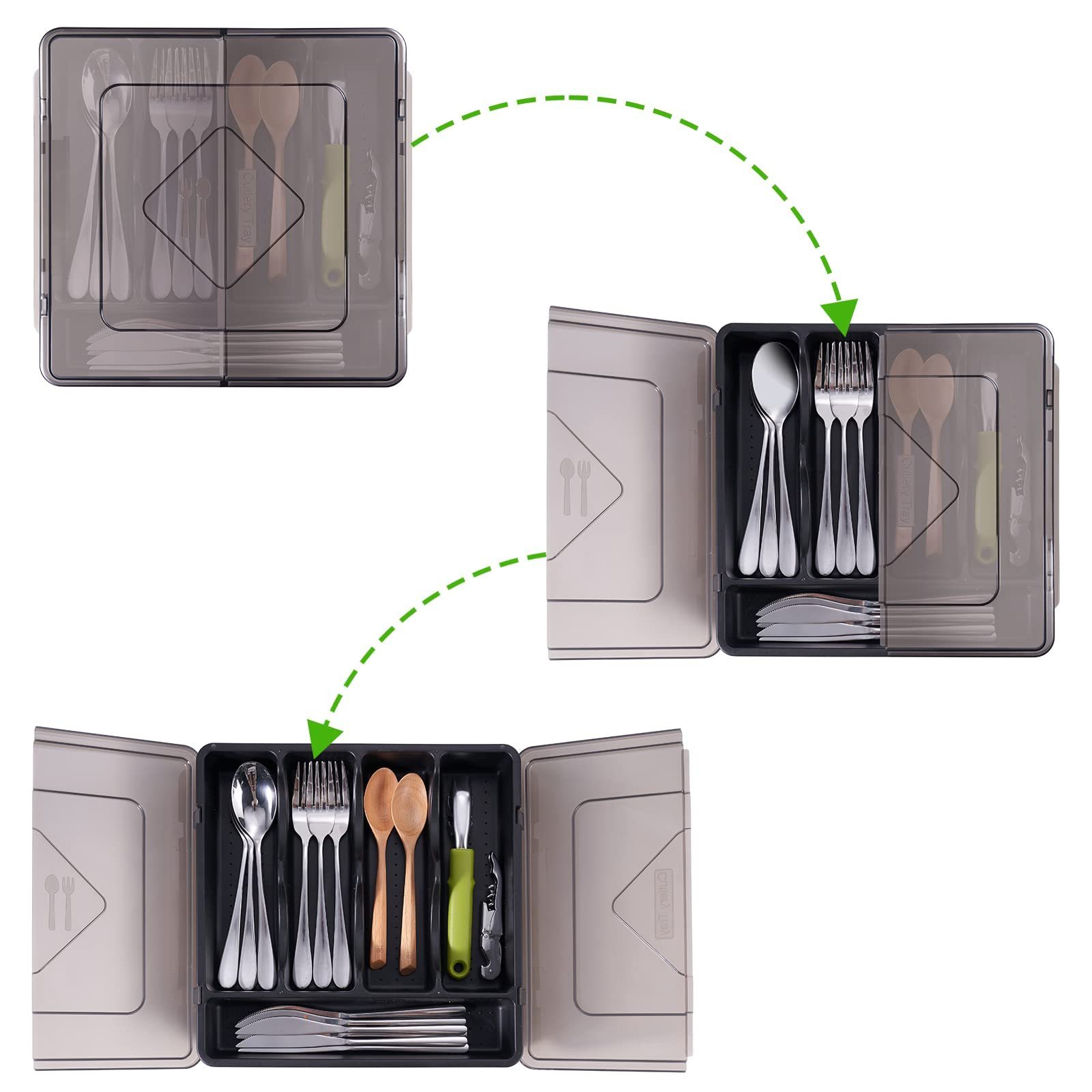 Dusty-Proof 5 Compartments Utensil Holder for Kitchen Countertop Drawer Plastic Flatware Organizer