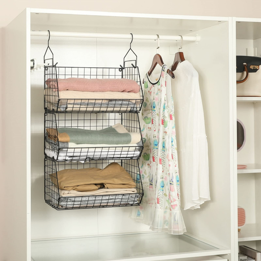 Hanging Basket Shelf Extra Large Closet Organizers and Storage Closet Hanging Shelves with Divider