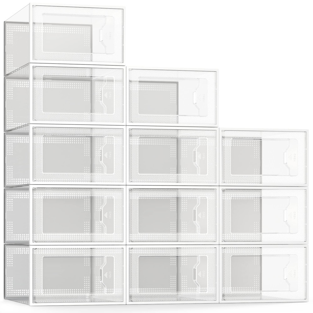 Multifunction Stackable Storage Containers Eco-friendly Clear Plastic Shoe Boxes with Lids Storage Bin