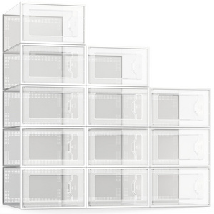 Multifunction Stackable Storage Containers Eco-friendly Clear Plastic Shoe Boxes with Lids Storage Bin