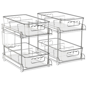 2 Tier Clear Drawer Organizer with Dividers Clear Makeup Organizer Under Cabinet Storage Bathroom Organizer