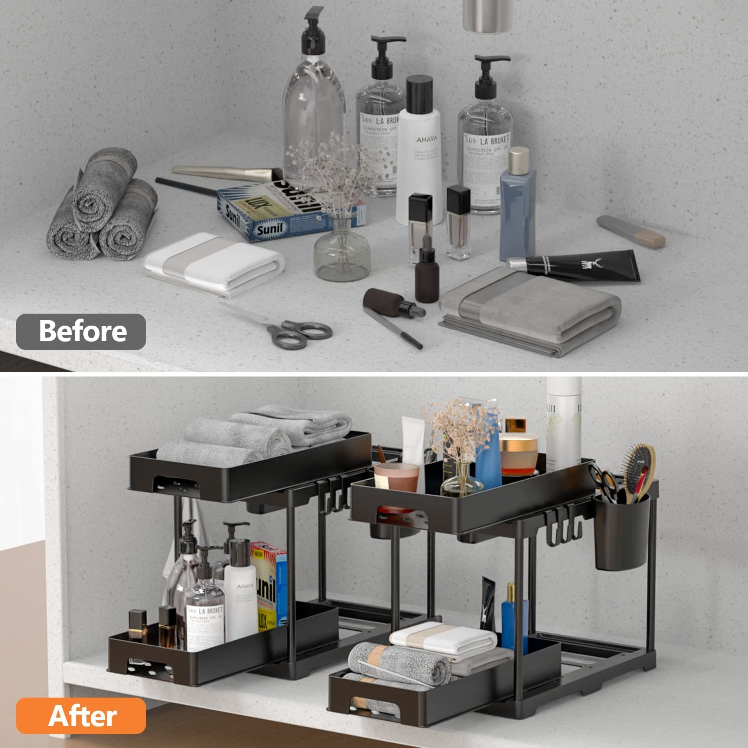 Kitchen Storage Holders Racks Dish Drying Rack 2-tier Under Sink Cabinet Organizer