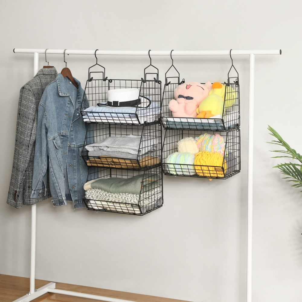 Hanging Basket Shelf Extra Large Closet Organizers and Storage Closet Hanging Shelves with Divider