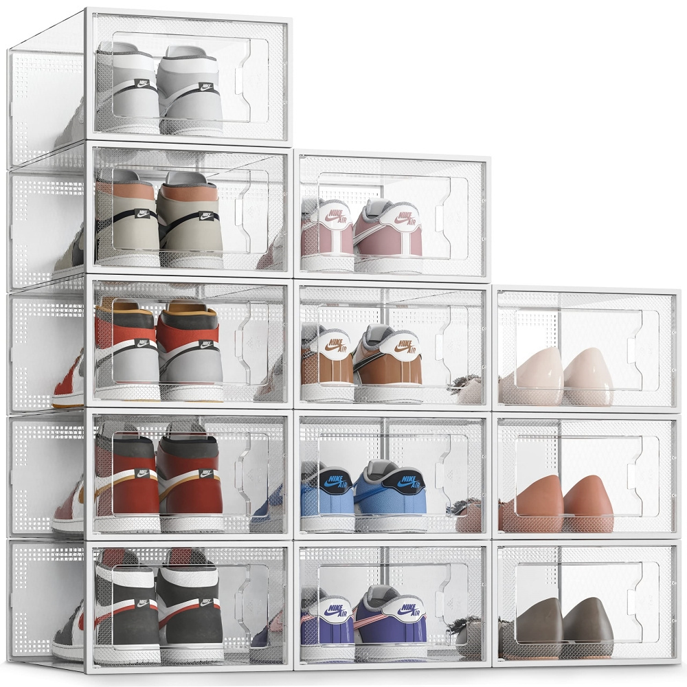 Multifunction Stackable Storage Containers Eco-friendly Clear Plastic Shoe Boxes with Lids Storage Bin