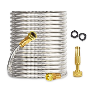 Heavy Duty 201 304 Metal Case Water Hose Pip 50ft 100ft Lead Free Brass 3/4 NPT Fitting Flexible Stainless Steel Garden Hose