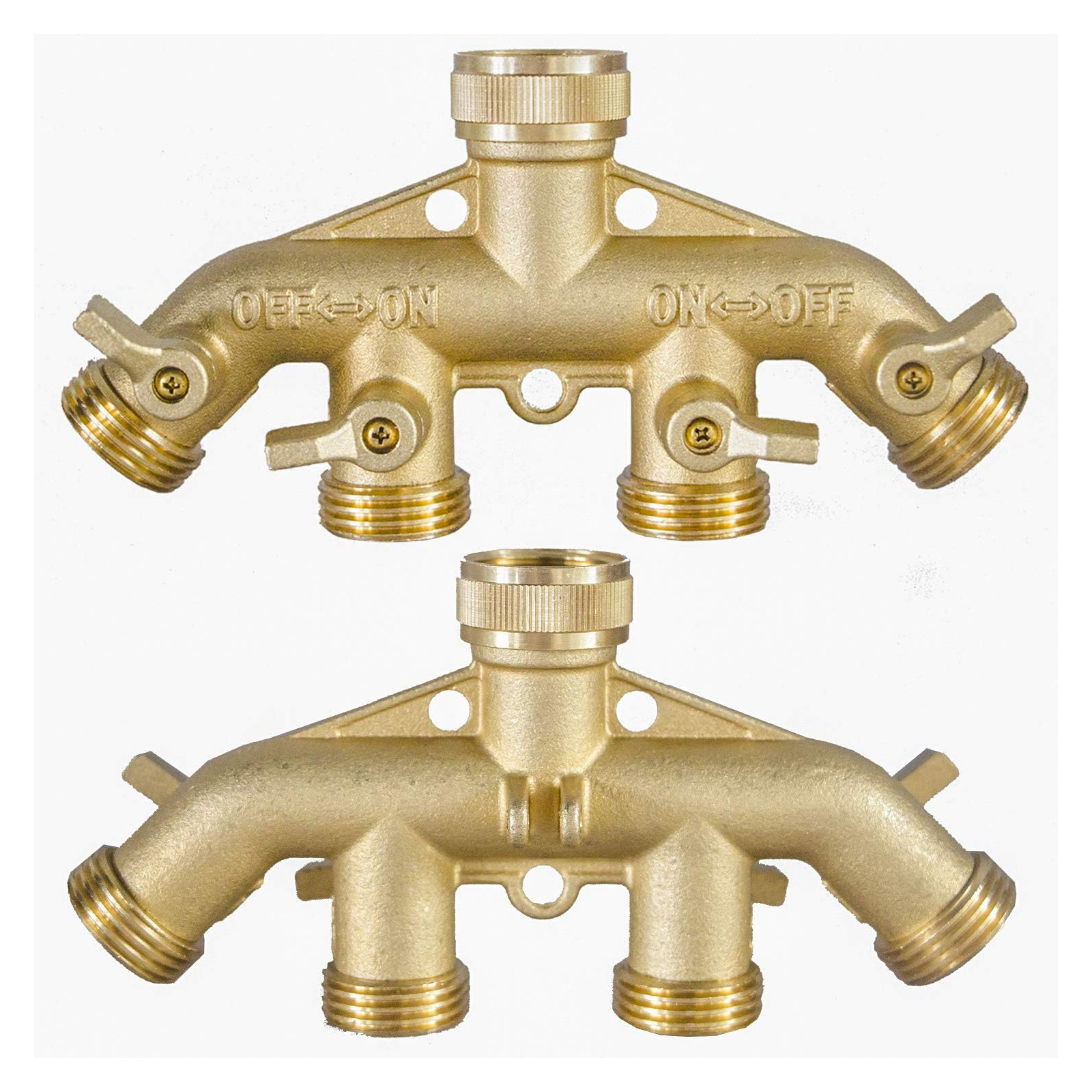 4 Way Brass Hose Splitter, 3/4