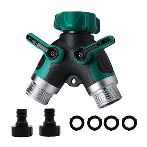 Heavy Duty 100% Fixed Bolt Thread Easy Grip Y 2 Way All Metal Body Water Faucet Garden Hose Splitter with Shut Off Valve