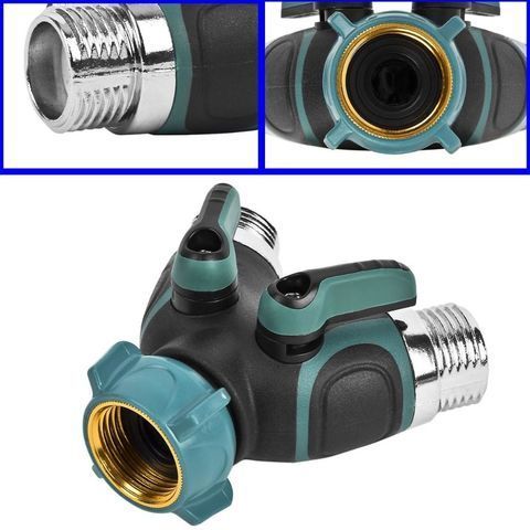 Heavy Duty 100% Fixed Bolt Thread Easy Grip Y 2 Way All Metal Body Water Faucet Garden Hose Splitter with Shut Off Valve