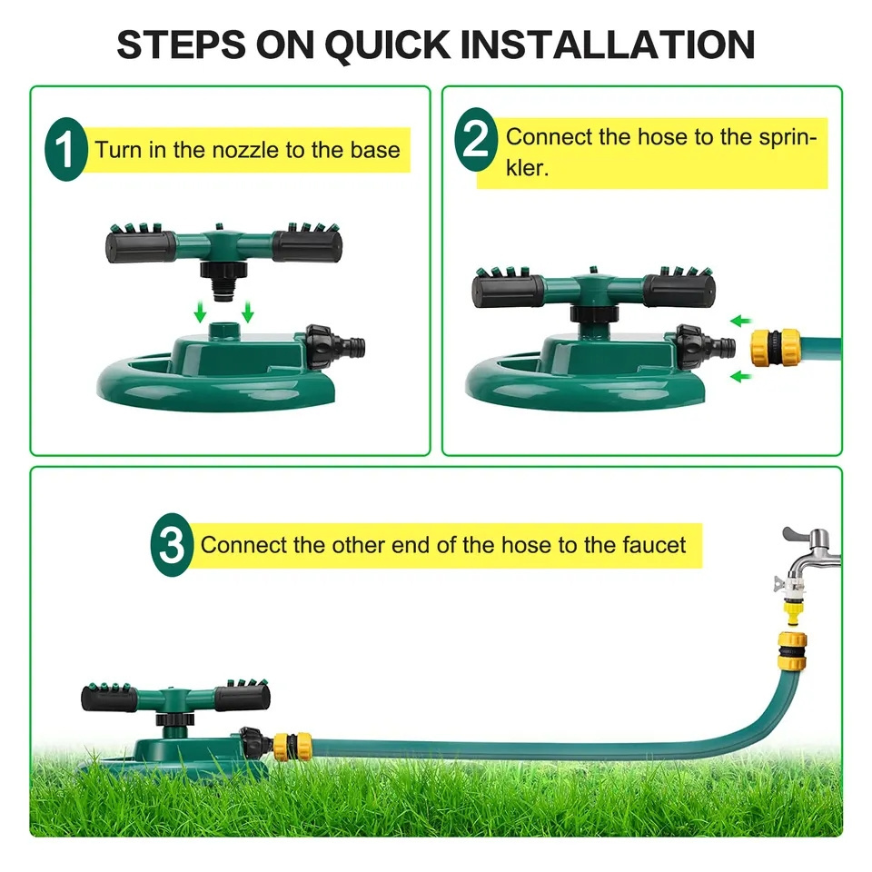 Lawn Sprinkler Automatic 3 Arm 360 Degree Rotating Irrigation Sprinkler System for Watering Your Lawn Plants Flowers