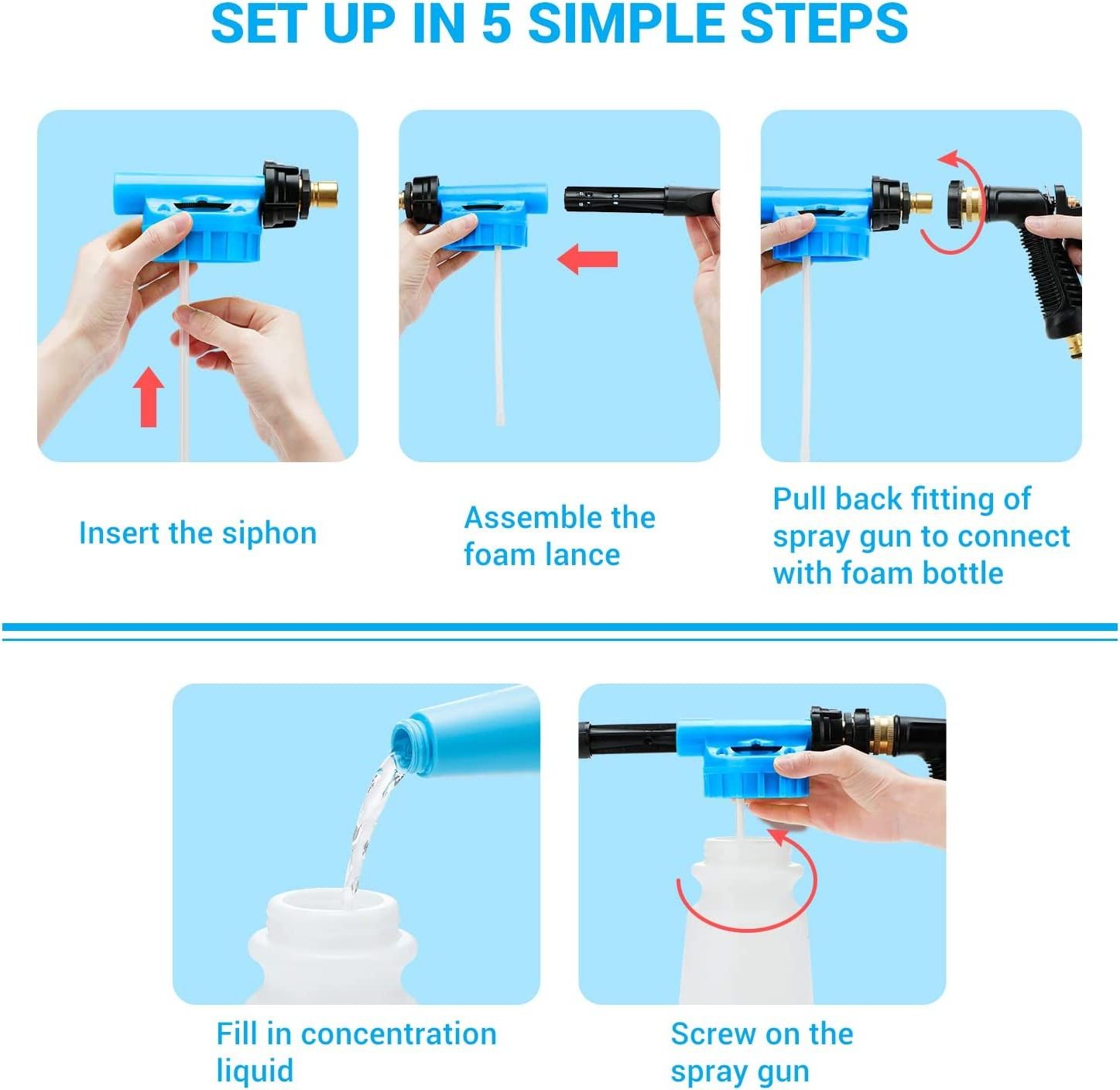 Car Wash Foam Gun for Garden Hose Dual Filtration 6 Levels of Foam Concentration Quick Connect to Most Garden Hose