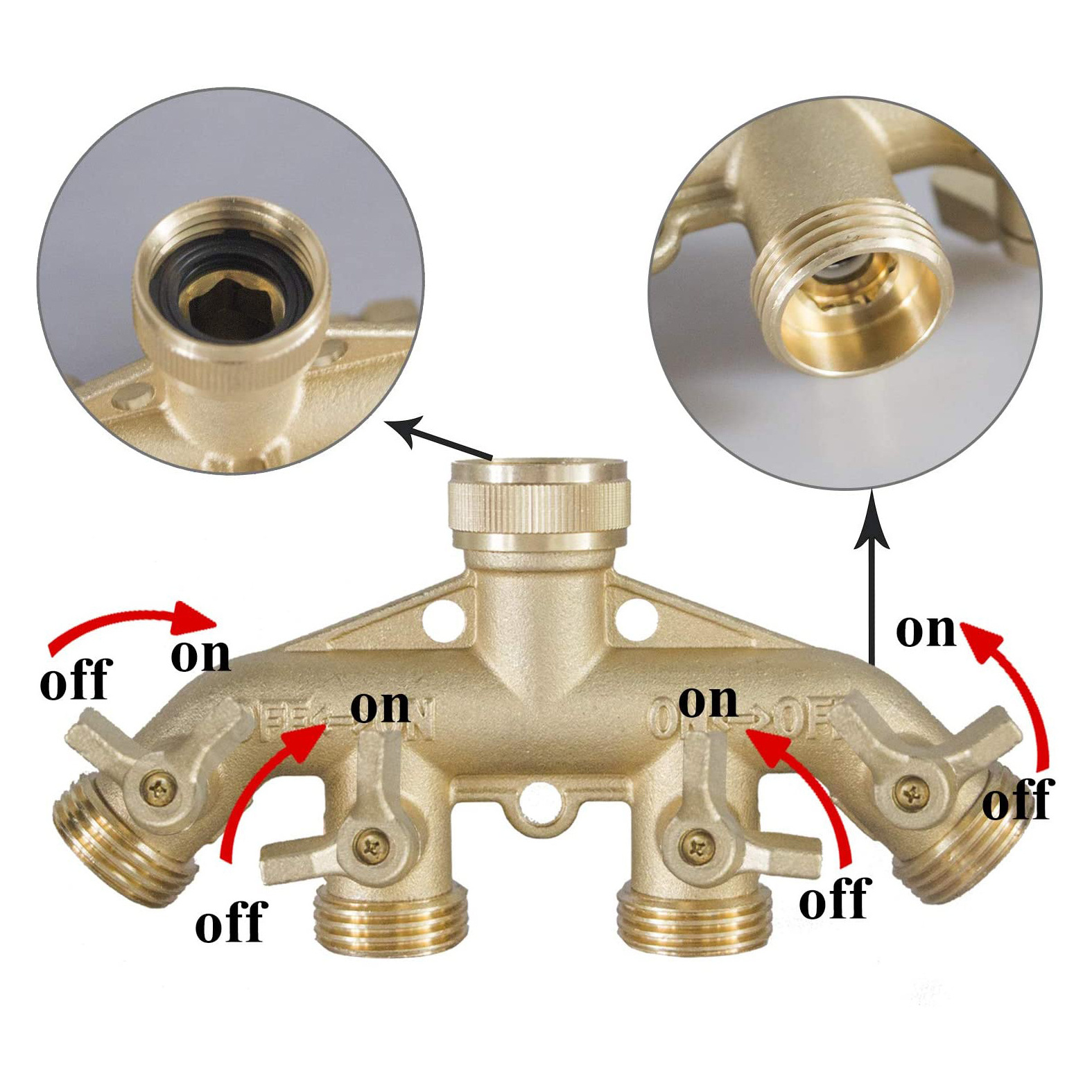 4 Way Brass Hose Splitter, 3/4