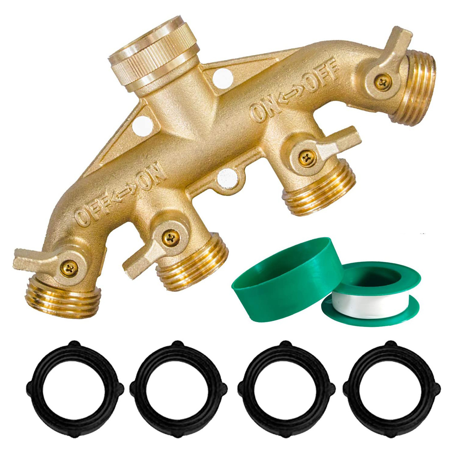 4 Way Brass Hose Splitter, 3/4