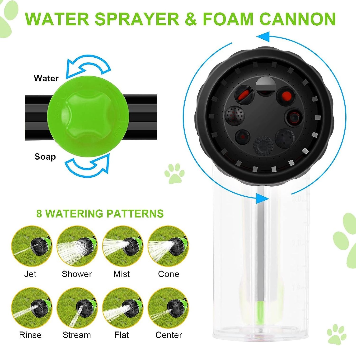 Pup Jet Dog Wash With Dispenser Bottle  Dog Rubber Comb Brush Bathing for Pet Showering Washing Watering Plants