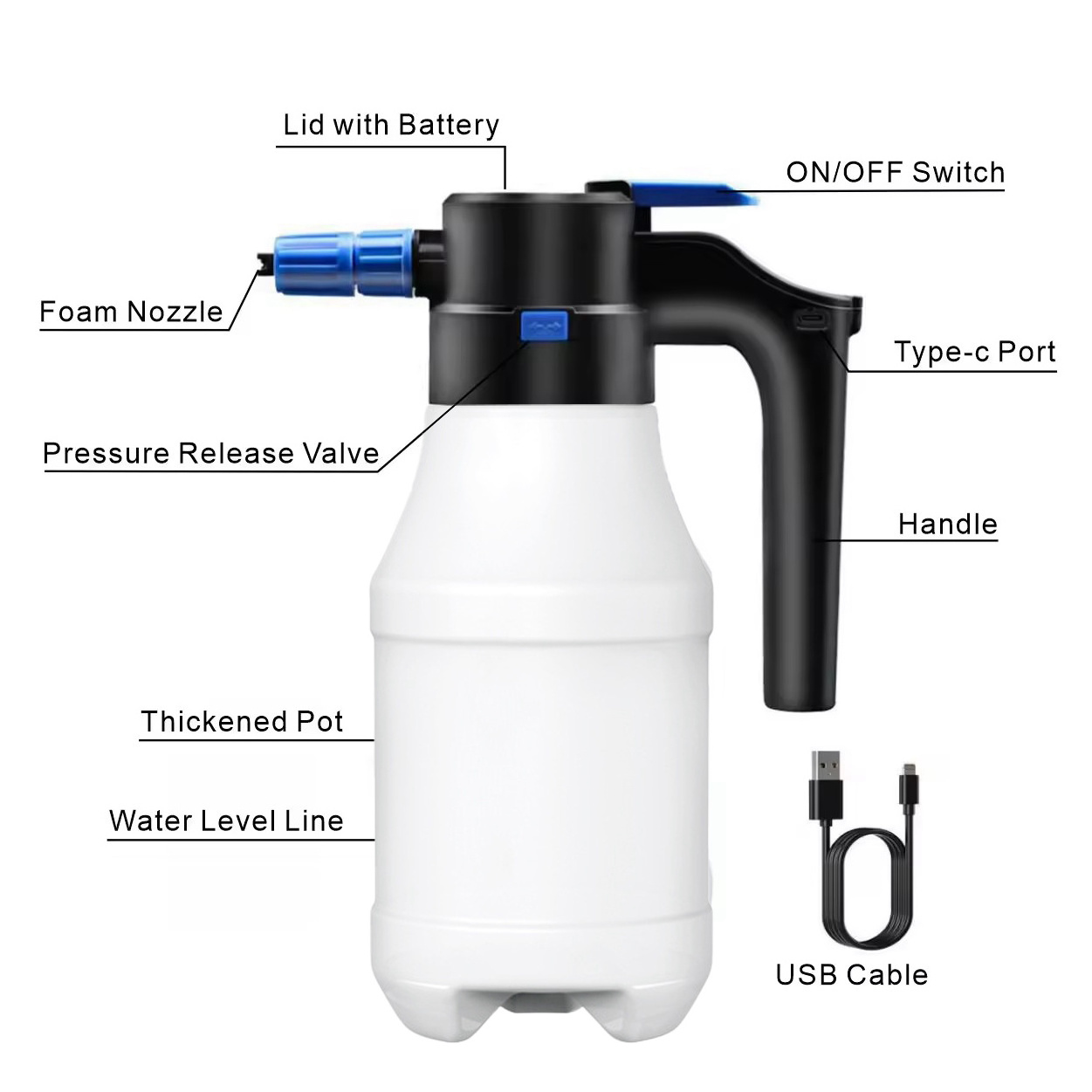 Amazon Best Selling Electric Foam Sprayer Cannon with USB Rechargeable Car Wash Foam Sprayer for Cleaning Car