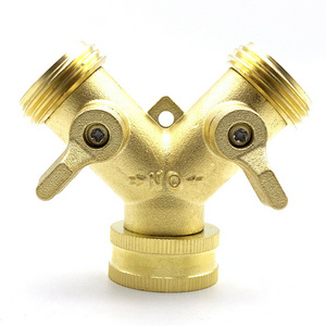 2 Way Y Valve 3/4" GHT Thread Extra Brass Hose Splitter with Solid Brass Handle Garden Hose Y Valve Hose Splitter