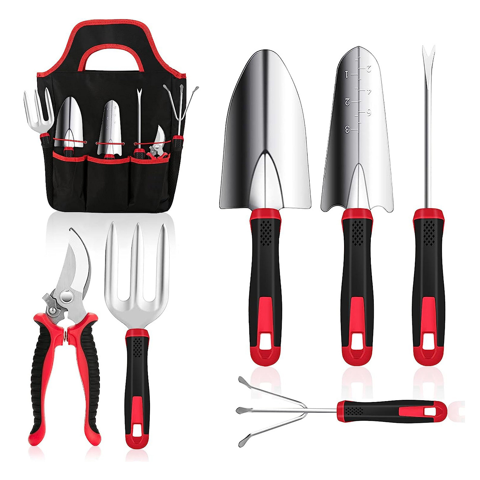 Garden Tool Set YiSHENG Stainless Steel Heavy Duty Outdoor Gardening Hand Tool Set with Non-Slip Rubber Grip Storage Tote Bag