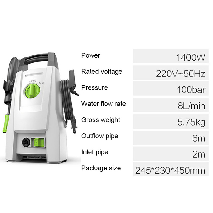 1500PSI 100 Bar 10mpa Portable 1400W Car Washing Electric High Pressure Car Washer Gun Cleaner Machine Automatic 220V