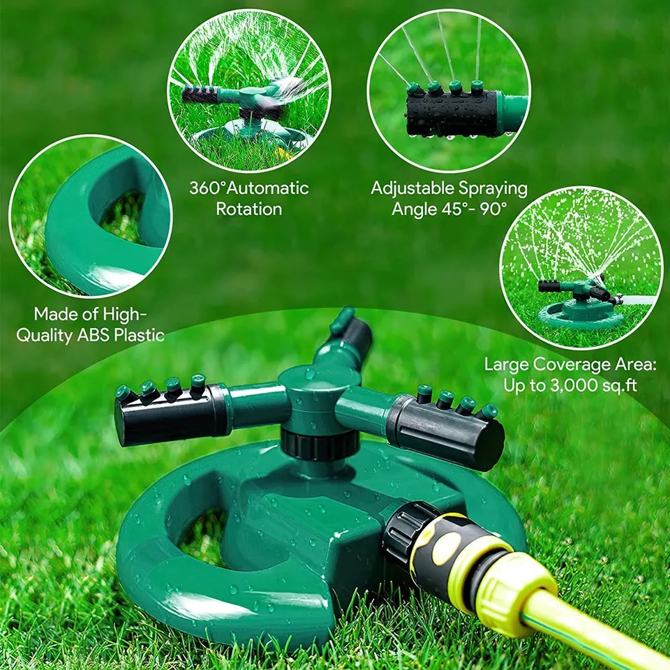 Lawn Sprinkler Automatic 3 Arm 360 Degree Rotating Irrigation Sprinkler System for Watering Your Lawn Plants Flowers