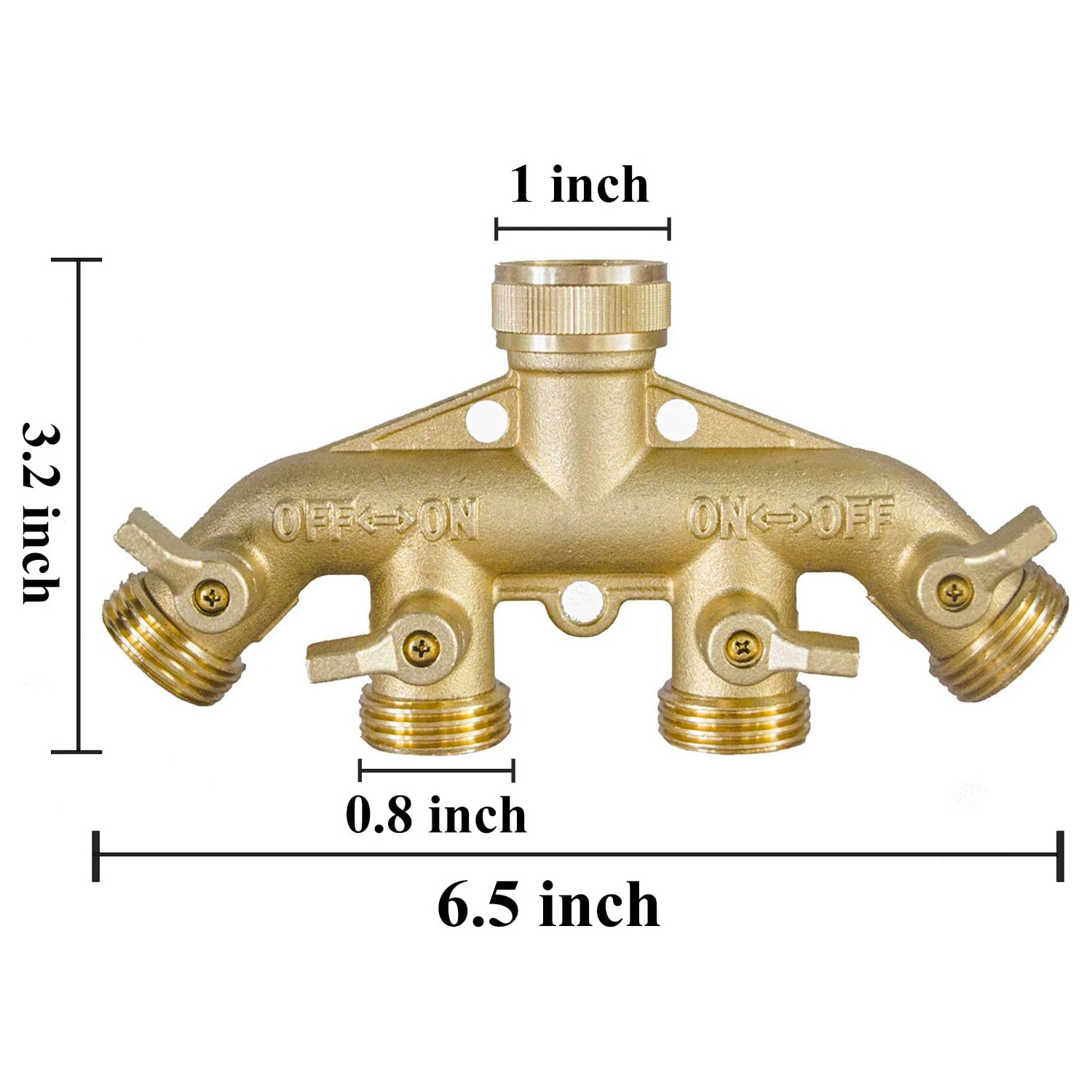 4 Way Brass Hose Splitter, 3/4