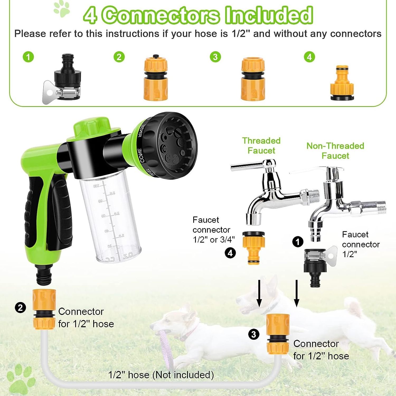 Pup Jet Dog Wash With Dispenser Bottle  Dog Rubber Comb Brush Bathing for Pet Showering Washing Watering Plants