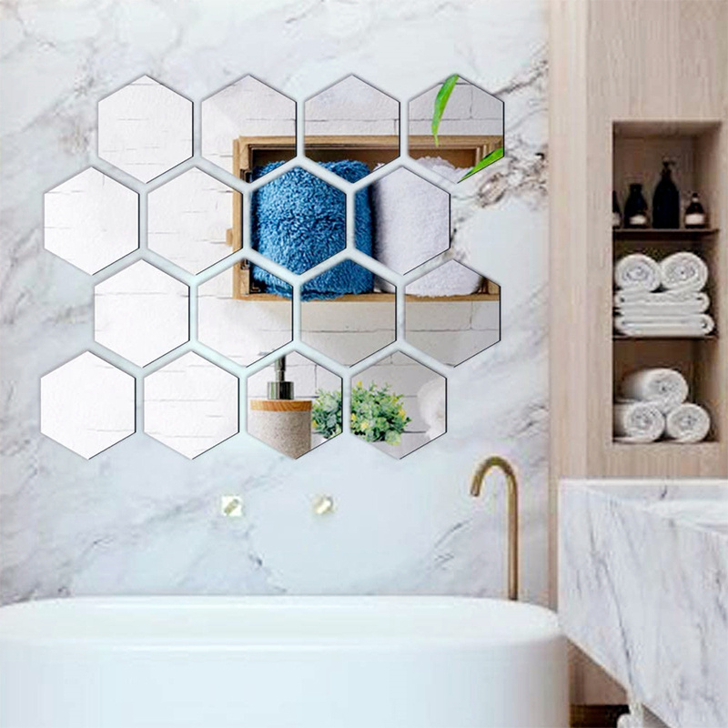 Custom Shape Hexagonal Mirror Stickers Mirror Wall Sticker Living Room Bedroom Home Decor Silver Mirror Glass Sheet