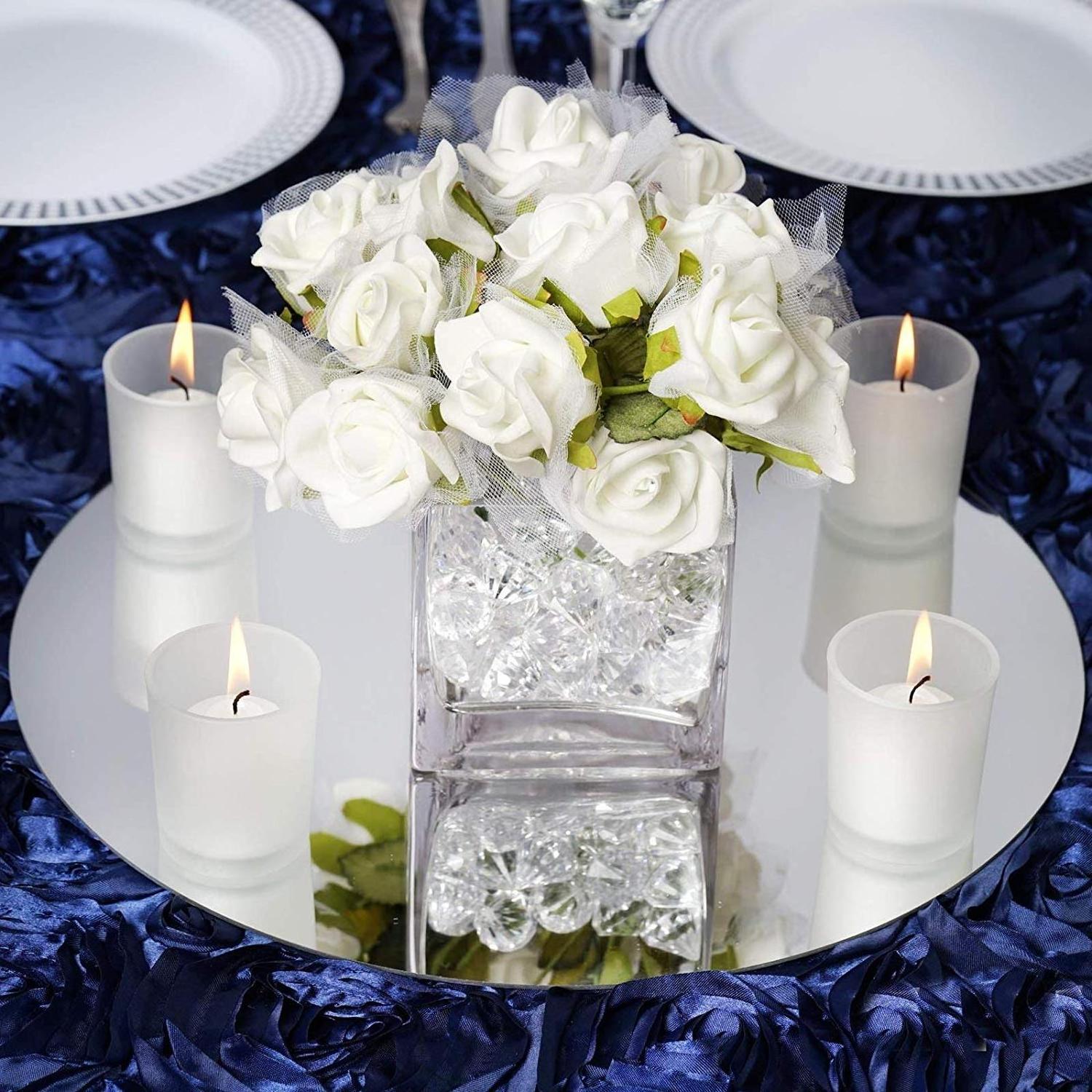 large candle holders Round Mirror Candle Tray/Plate with Bevel Edge for Wedding  Christmas decoration