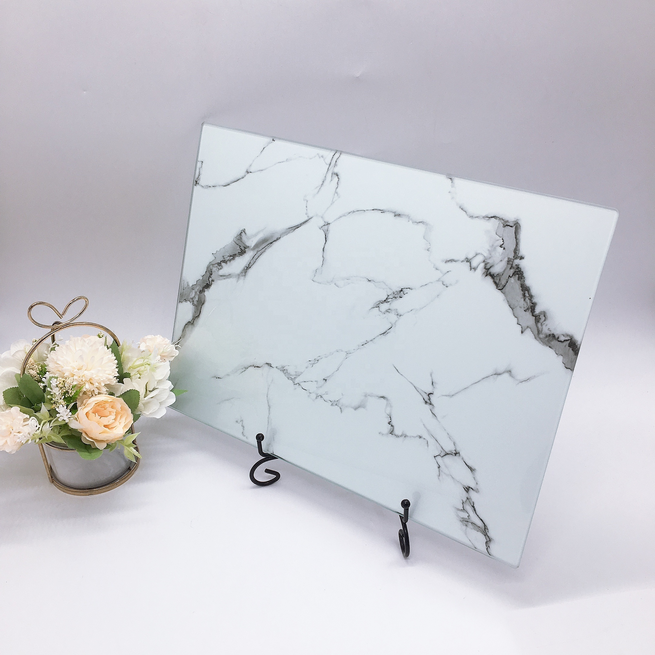 best selling Kitchen Worktop Saver Glass Chopping Board with Marble Design cutting board