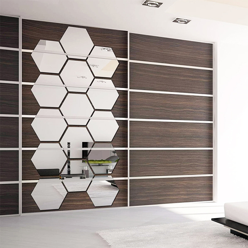 New Design Decorative Self-adhesive 3D Hexagon Bathroom Mirror Wall Stickers Home Decor Wall Mirrors