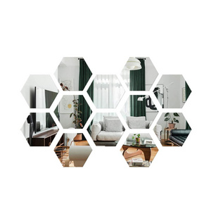 New Design Decorative Self-adhesive 3D Hexagon Bathroom Mirror Wall Stickers Home Decor Wall Mirrors