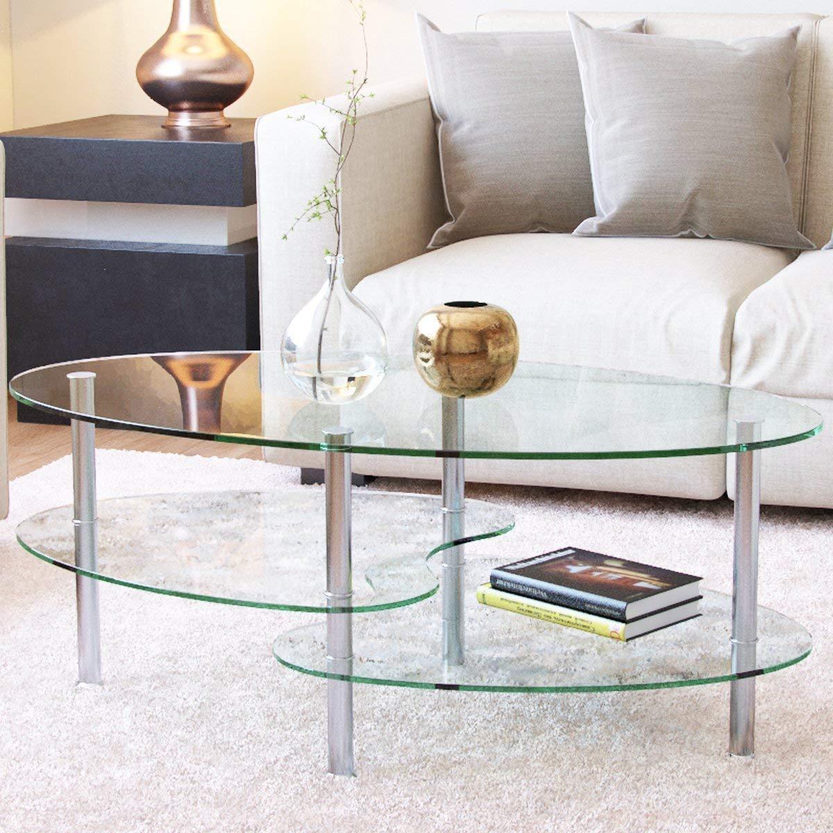 High-end Coffee Table Furniture Clear Oval Tempered Glass Table Top With Flat Polished Edge Modern Simplicity Style