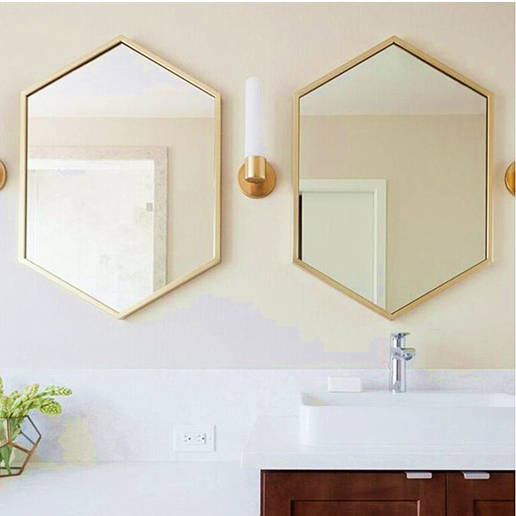 Factory Ornate Modern & Contemporary Hexagonal Gold Metal Frame Mirror Accent Wall Mounted Mirror Home Decor Mirrors Spiegel