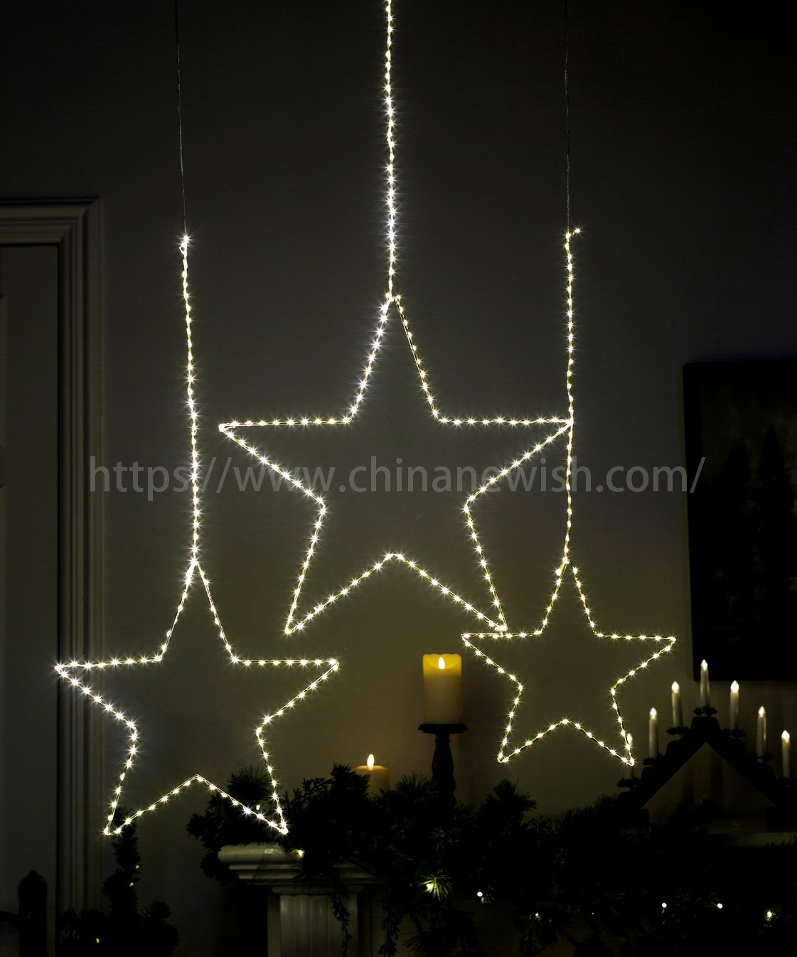 Newish battery operated with timer 3 size star shape led copper wire string star burst fairy lights