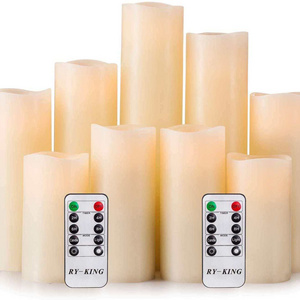 Newish 3D flameless battery operated led candles remote control pillar waved real paraffin wax led candle light for decoration