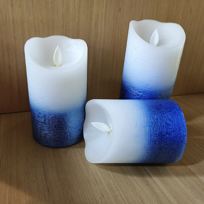 Painting blue candles decor wedding christmas decoration candles led light remote control set 3 luxury battery led candles