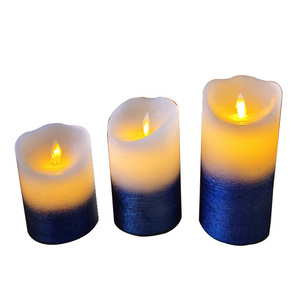 Painting blue candles decor wedding christmas decoration candles led light remote control set 3 luxury battery led candles