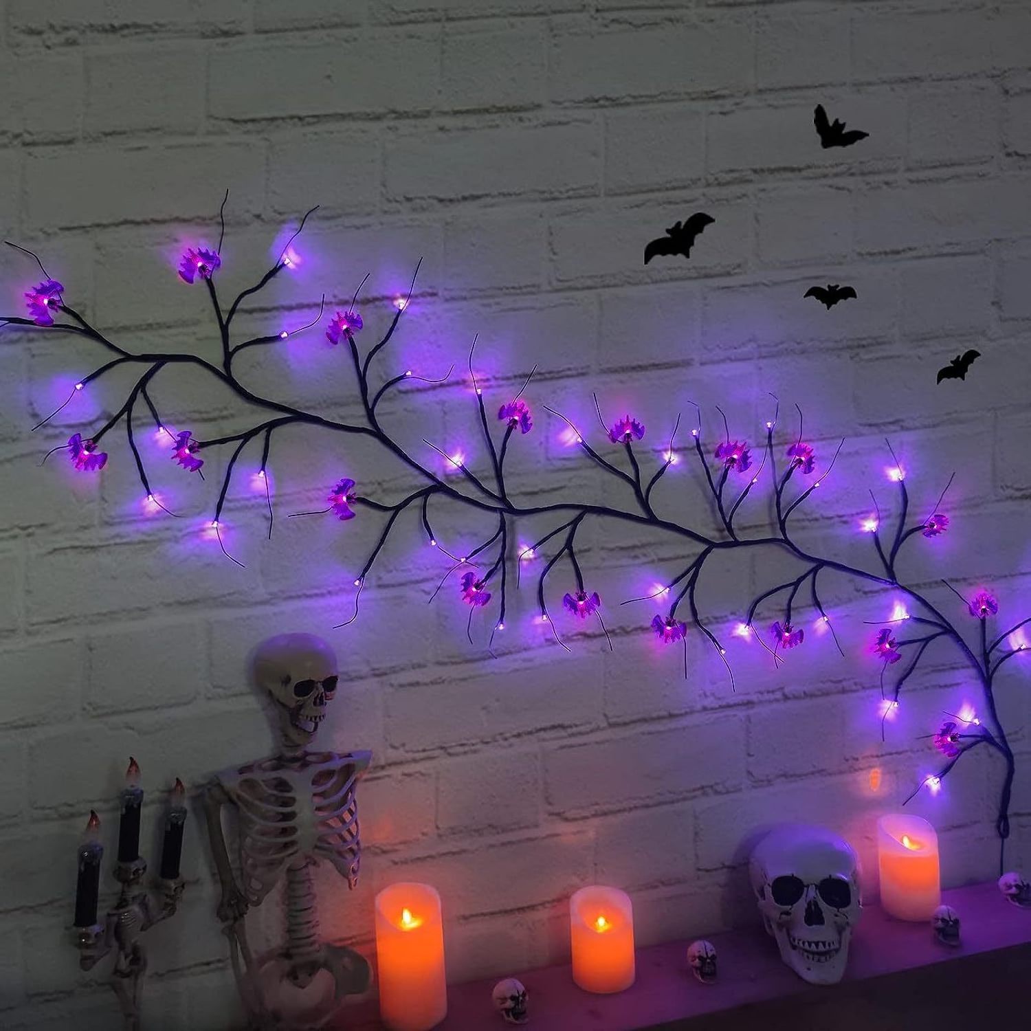 Popular DIY shape branch light bats pumpkin halloween decoration led lights 8 function battery operated home decor led lights