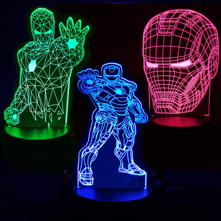 Newish hologram avengers 3D Illusion Anime Lamparas Acrylic Table Desk Base LED Lamp Kid's Room Decor Night Light