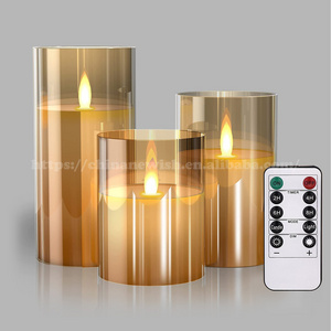 Newish Home Decoration Timer Real Wax Led Candle Battery Operated Glass Flickering Flameless Candles with Remote For Party