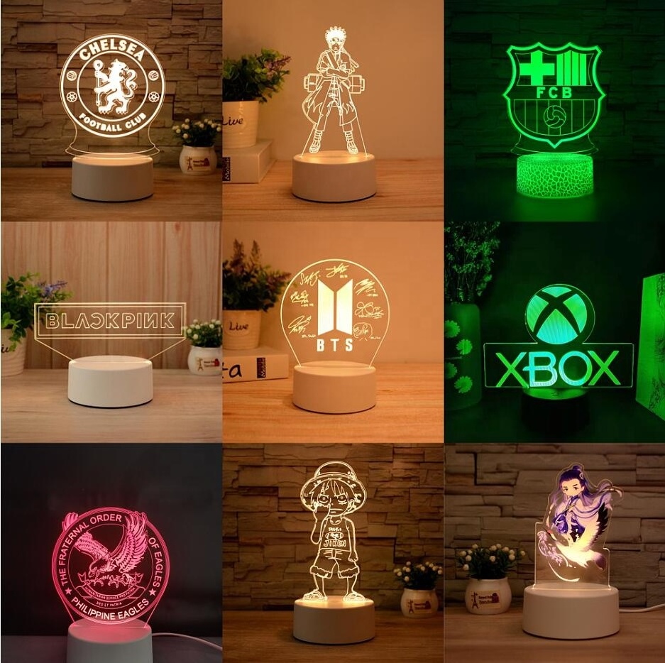 Newish Custom Photo Creative 3D Illusion Anime Lamparas acrylic Table Desk Base LED Christmas Lamp Kid's Room Decor Night Light