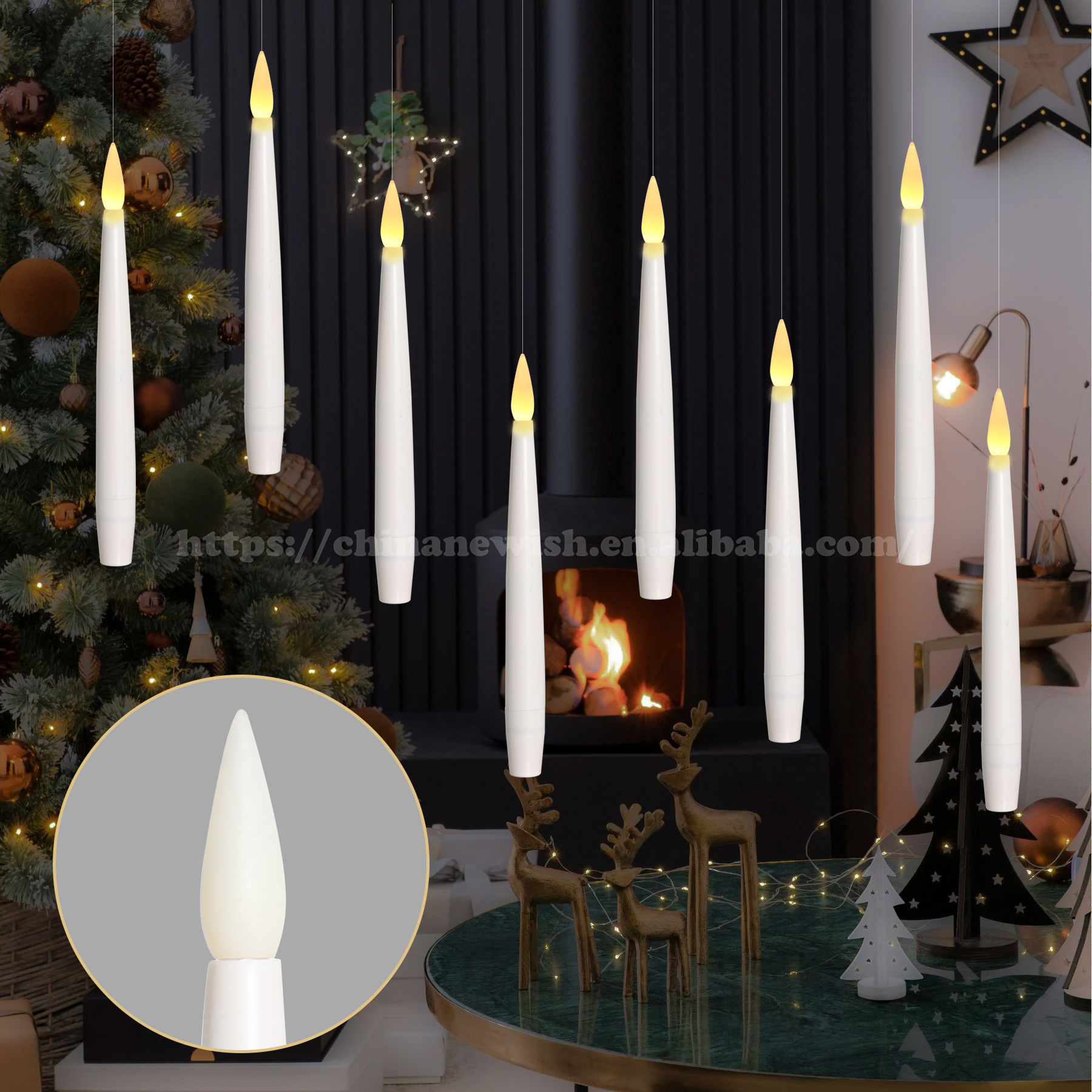 Newish Flameless Taper Candle with Remote Home Decorations Floating Hanging Led Candles with magic wand for Wedding Decoration