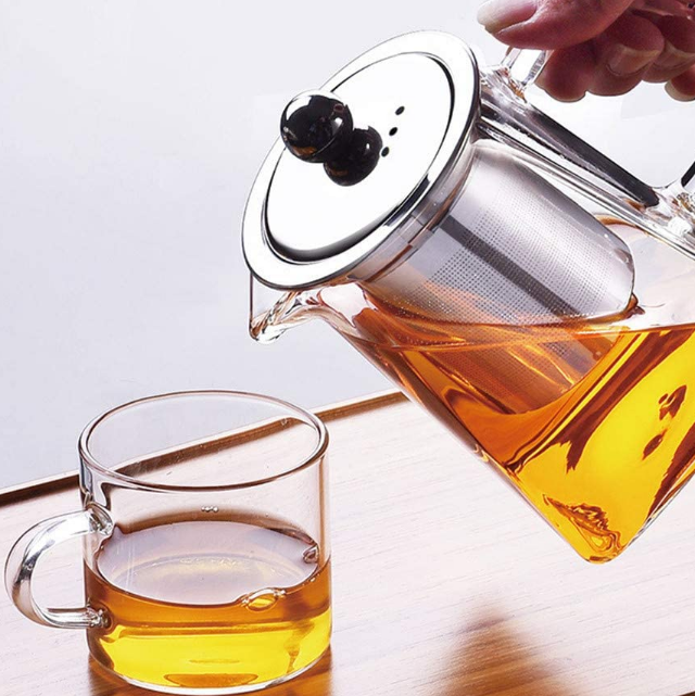 wholesale teapot with infuser stainless steel borosilicate Safe Flowering and Loose leaf clear Teapot square glass teapot