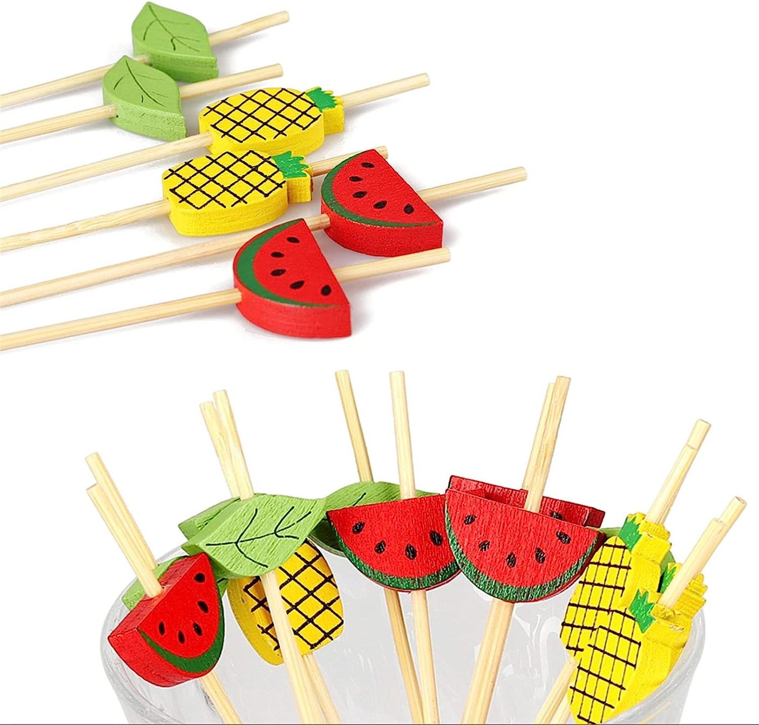 Custom logo natural disposable Wood Frill Picks mini Party red skewers toothpicks fruit toothpick knotted bamboo Cocktail Picks